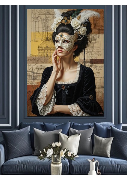 Maskeli Esmer Fıransız Kadın Dekoratif Kanvas - Mdf Ahşap Tablo indirimleri