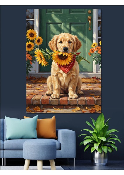Retriever Köpek Yavrusu Sevimli Dekoratif Kanvas - Mdf Ahşap Tablo