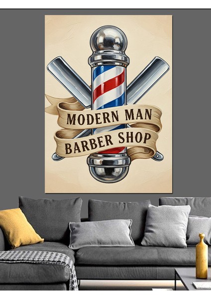 Modern Berber Dükkanı Posteri Dekoratif Kanvas - Mdf Ahşap Tablo fiyatları