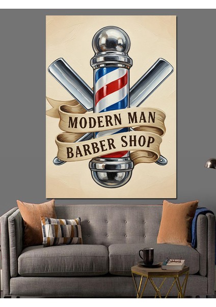 Modern Berber Dükkanı Posteri Dekoratif Kanvas - Mdf Ahşap Tablo modelleri