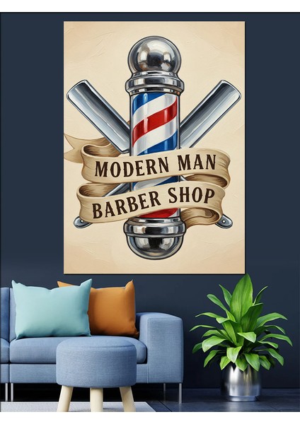 Modern Berber Dükkanı Posteri Dekoratif Kanvas - Mdf Ahşap Tablo fırsatları