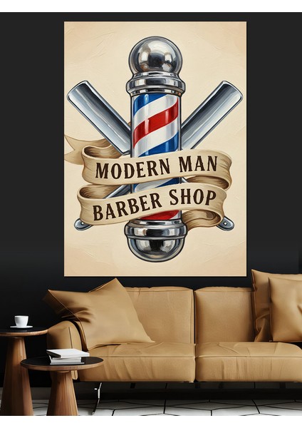 Modern Berber Dükkanı Posteri Dekoratif Kanvas - Mdf Ahşap Tablo indirimleri