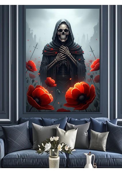 Kırmızı Gelincik Ölüm Tanrısı Dekoratif Kanvas - Mdf Ahşap Tablo