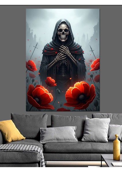 Kırmızı Gelincik Ölüm Tanrısı Dekoratif Kanvas - Mdf Ahşap Tablo fiyatları