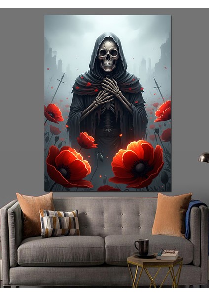 Kırmızı Gelincik Ölüm Tanrısı Dekoratif Kanvas - Mdf Ahşap Tablo modelleri