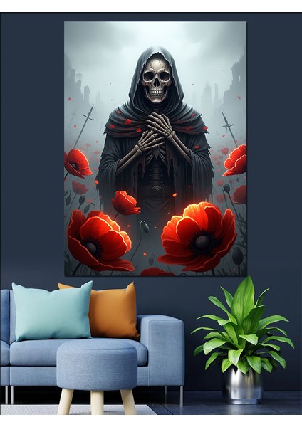 Kırmızı Gelincik Ölüm Tanrısı Dekoratif Kanvas - Mdf Ahşap Tablo fırsatları