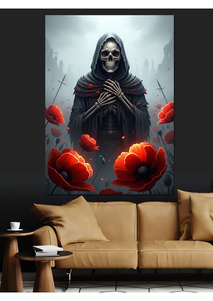 Kırmızı Gelincik Ölüm Tanrısı Dekoratif Kanvas - Mdf Ahşap Tablo indirimleri
