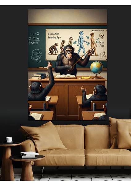 Maymunlar Insanın Gelişimi Dersi Dekoratif Kanvas - Mdf Ahşap Tablo modelleri
