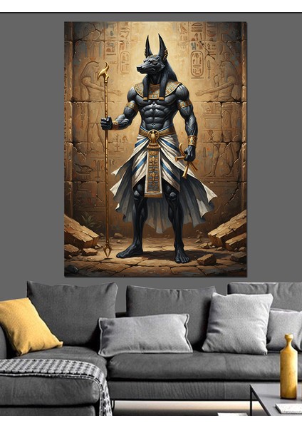 Mısır Tanrısı Anubis Antik Dekoratif Kanvas - Mdf Ahşap Tablo
