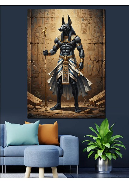 Mısır Tanrısı Anubis Antik Dekoratif Kanvas - Mdf Ahşap Tablo modelleri