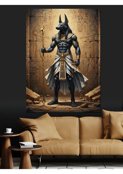 Mısır Tanrısı Anubis Antik Dekoratif Kanvas - Mdf Ahşap Tablo fırsatları