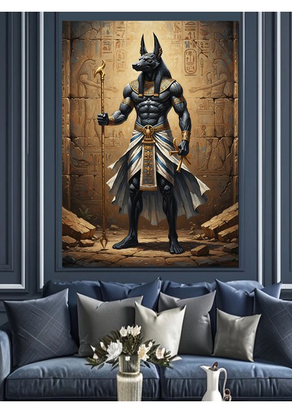 Mısır Tanrısı Anubis Antik Dekoratif Kanvas - Mdf Ahşap Tablo indirimleri