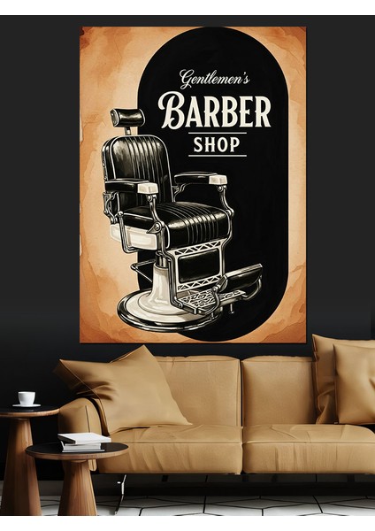 Klasik Berber Dükkanı Tıraş Dekoratif Kanvas - Mdf Ahşap Tablo
