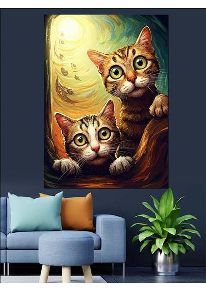 Sevimli Kedi Yavruları Portre Dekoratif Kanvas - Mdf Ahşap Tablo