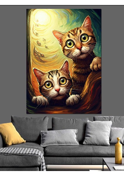 Sevimli Kedi Yavruları Portre Dekoratif Kanvas - Mdf Ahşap Tablo fırsatları