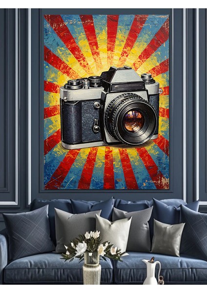 Eski Kamera Retro Poster Dekoratif Kanvas - Mdf Ahşap Tablo