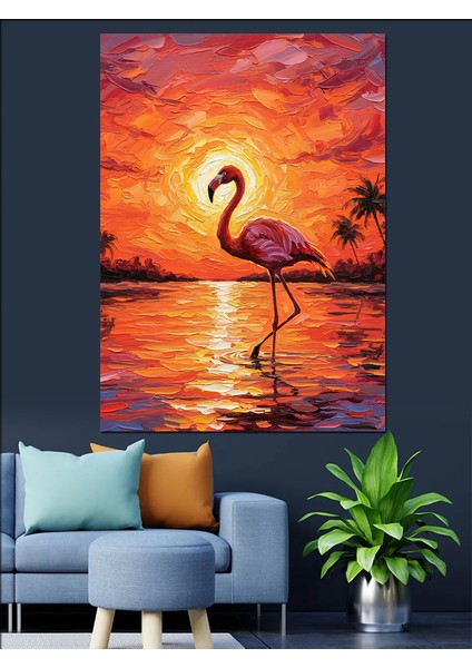 Pembe Flamingo Su Ayakta Dekoratif Kanvas - Mdf Ahşap Tablo
