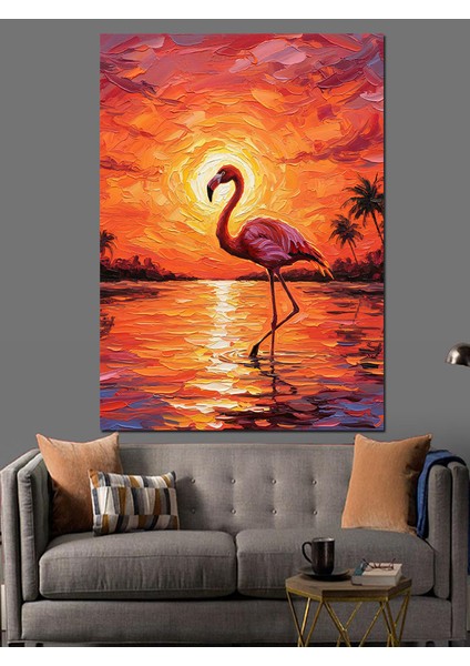 Pembe Flamingo Su Ayakta Dekoratif Kanvas - Mdf Ahşap Tablo fiyatları
