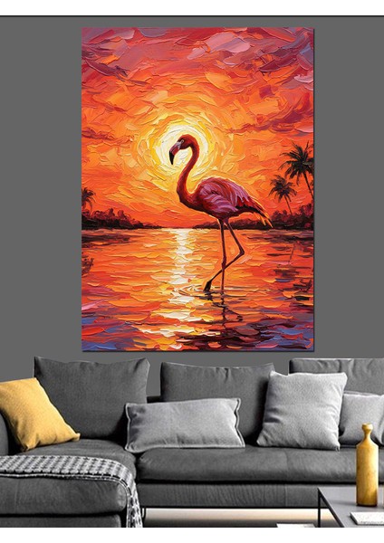 Pembe Flamingo Su Ayakta Dekoratif Kanvas - Mdf Ahşap Tablo modelleri