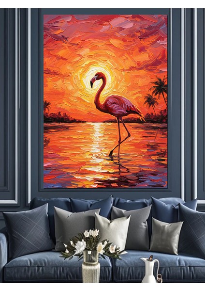 Pembe Flamingo Su Ayakta Dekoratif Kanvas - Mdf Ahşap Tablo fırsatları