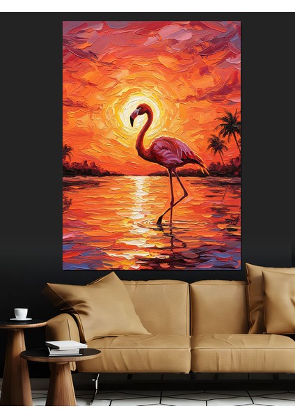 Pembe Flamingo Su Ayakta Dekoratif Kanvas - Mdf Ahşap Tablo indirimleri