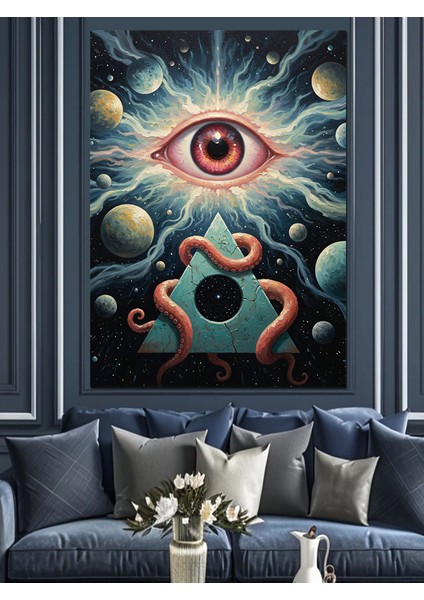 Göz Sembolü Gezegen Sürreal Dekoratif Kanvas - Mdf Ahşap Tablo