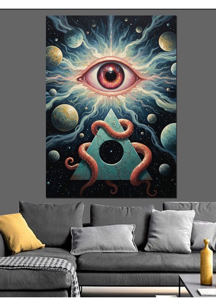 Göz Sembolü Gezegen Sürreal Dekoratif Kanvas - Mdf Ahşap Tablo fiyatları
