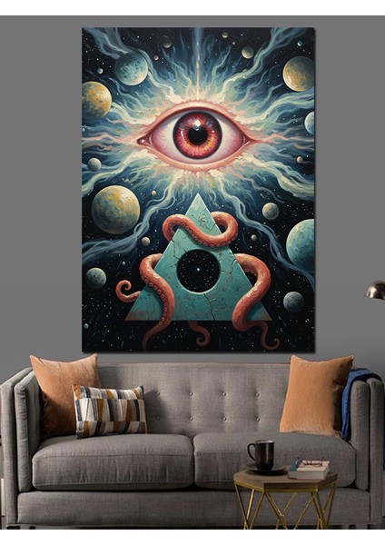 Göz Sembolü Gezegen Sürreal Dekoratif Kanvas - Mdf Ahşap Tablo modelleri