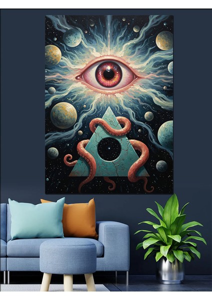 Göz Sembolü Gezegen Sürreal Dekoratif Kanvas - Mdf Ahşap Tablo fırsatları