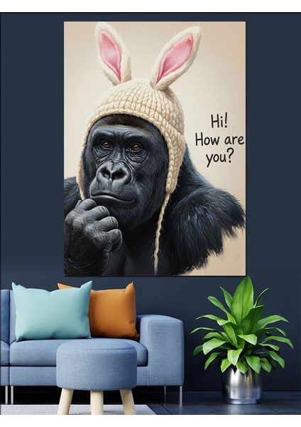 Tavşan Kulaklı Gorilla Komik Dekoratif Kanvas - Mdf Ahşap Tablo fiyatları