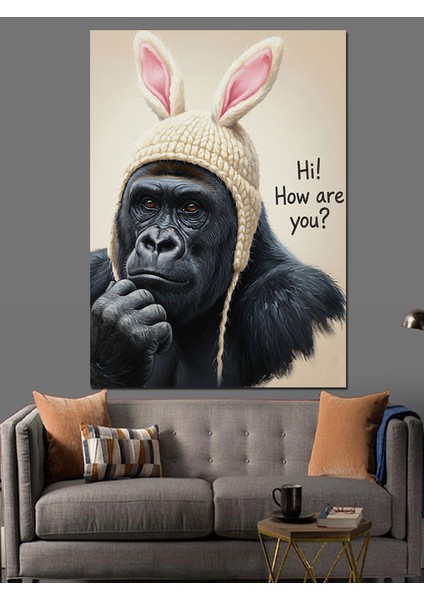 Tavşan Kulaklı Gorilla Komik Dekoratif Kanvas - Mdf Ahşap Tablo modelleri