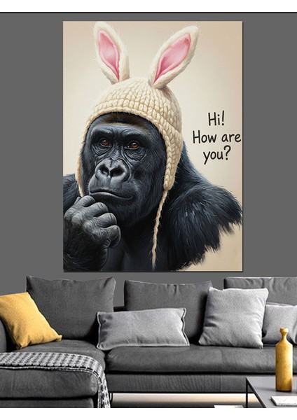 Tavşan Kulaklı Gorilla Komik Dekoratif Kanvas - Mdf Ahşap Tablo fırsatları
