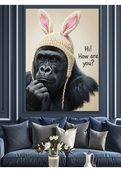 Tavşan Kulaklı Gorilla Komik Dekoratif Kanvas - Mdf Ahşap Tablo indirimleri