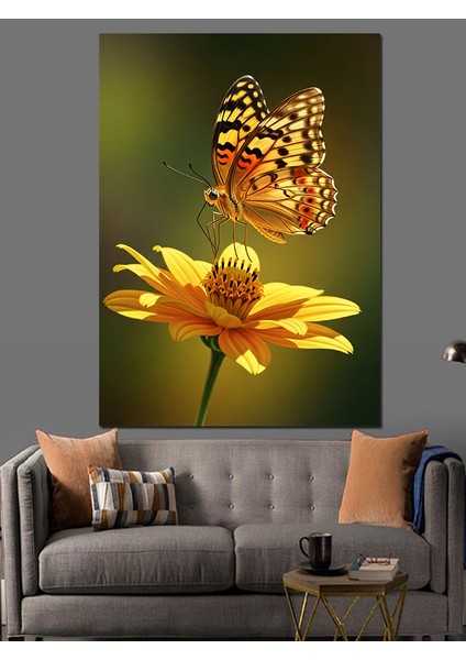 Kelebek Sarı Çiçek Parlak Dekoratif Kanvas - Mdf Ahşap Tablo fırsatları