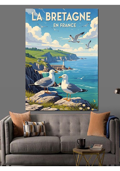 Fransa Kıyısında Deniz Feneri ve Martılar Dekoratif Kanvas - Mdf Ahşap Tablo fiyatları