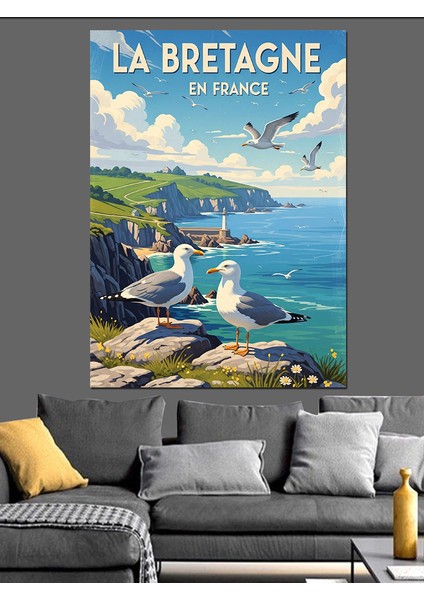 Fransa Kıyısında Deniz Feneri ve Martılar Dekoratif Kanvas - Mdf Ahşap Tablo modelleri
