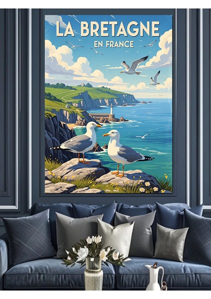 Fransa Kıyısında Deniz Feneri ve Martılar Dekoratif Kanvas - Mdf Ahşap Tablo fırsatları