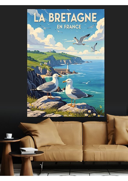 Fransa Kıyısında Deniz Feneri ve Martılar Dekoratif Kanvas - Mdf Ahşap Tablo indirimleri