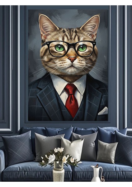 Kedi Iş Adamı Takım Elbise Dekoratif Kanvas - Mdf Ahşap Tablo fiyatları