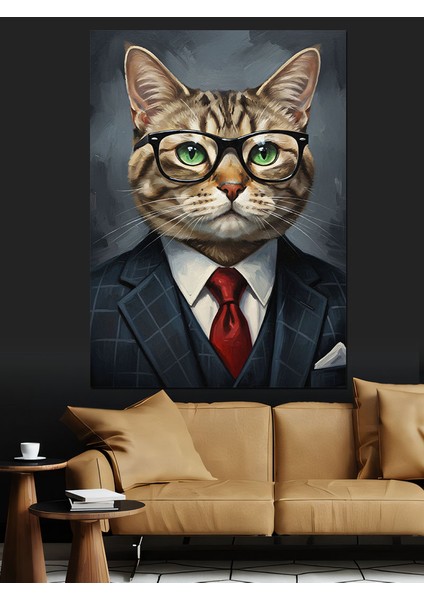 Kedi Iş Adamı Takım Elbise Dekoratif Kanvas - Mdf Ahşap Tablo modelleri