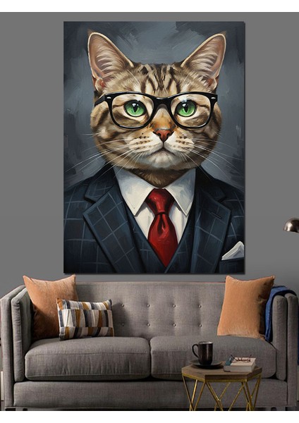 Kedi Iş Adamı Takım Elbise Dekoratif Kanvas - Mdf Ahşap Tablo indirimleri