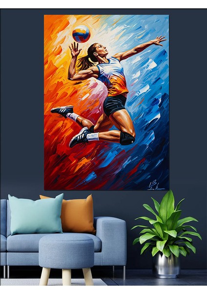 Valeybol Oynayan Kadın Dekoratif Kanvas - Mdf Ahşap Tablo