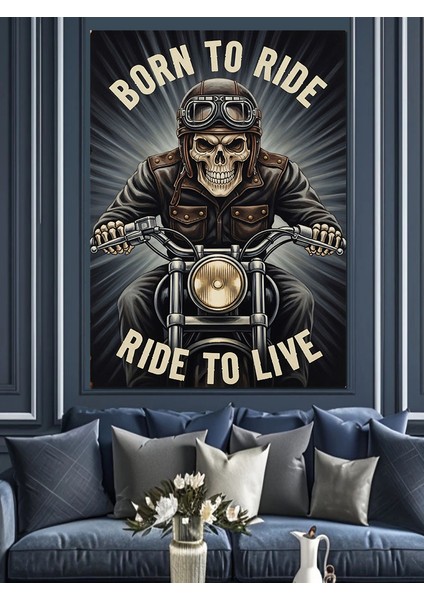 Motosiklet Süren Hayat Yazısı Dekoratif Kanvas - Mdf Ahşap Tablo fiyatları