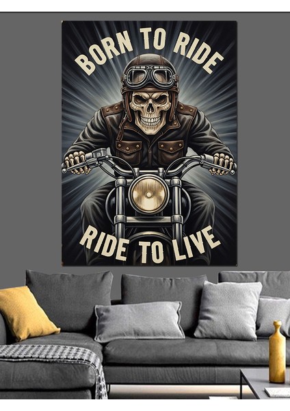 Motosiklet Süren Hayat Yazısı Dekoratif Kanvas - Mdf Ahşap Tablo modelleri
