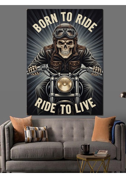 Motosiklet Süren Hayat Yazısı Dekoratif Kanvas - Mdf Ahşap Tablo fırsatları