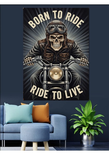 Motosiklet Süren Hayat Yazısı Dekoratif Kanvas - Mdf Ahşap Tablo indirimleri