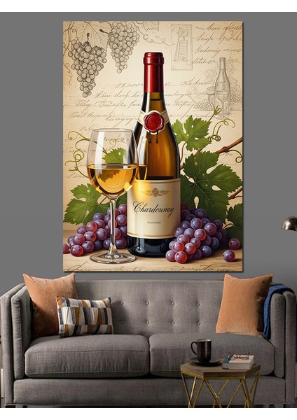 Şarap Şişesi Üzüm Natürmort Dekoratif Kanvas - Mdf Ahşap Tablo