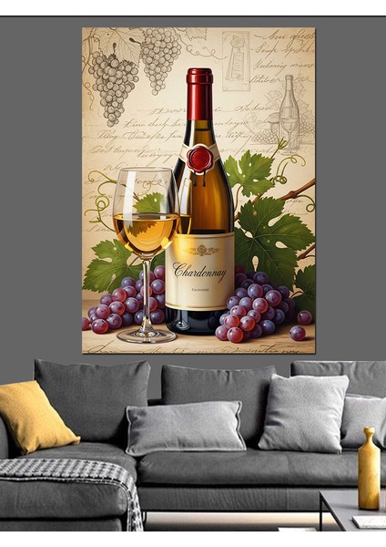 Şarap Şişesi Üzüm Natürmort Dekoratif Kanvas - Mdf Ahşap Tablo fiyatları