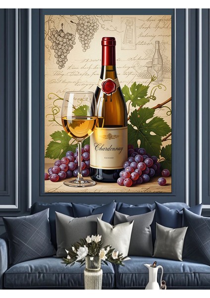 Şarap Şişesi Üzüm Natürmort Dekoratif Kanvas - Mdf Ahşap Tablo modelleri