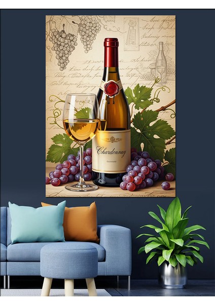 Şarap Şişesi Üzüm Natürmort Dekoratif Kanvas - Mdf Ahşap Tablo indirimleri